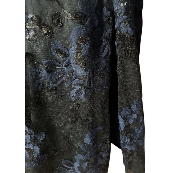 Karl Lagerfeld Elegant Black and Blue Floral Sequined Lightweight Dress Gown - Picture 6 of 10